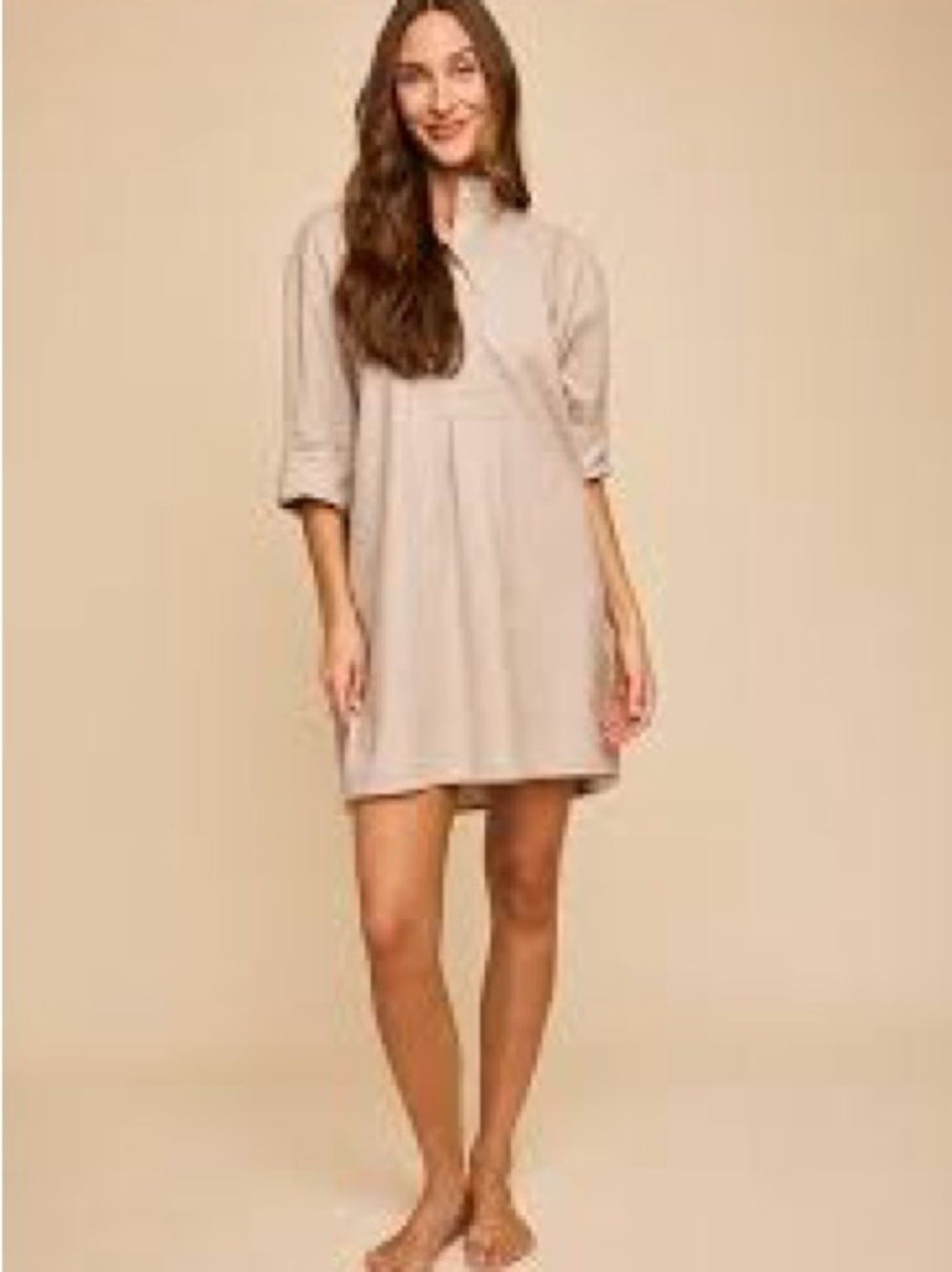 The Sleep Shirt Light Beige 100% Linen Short Shirt Dress Size S Canada NWT